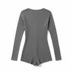 Combishort Côtelée Manches Longues – Caresse Côtelée