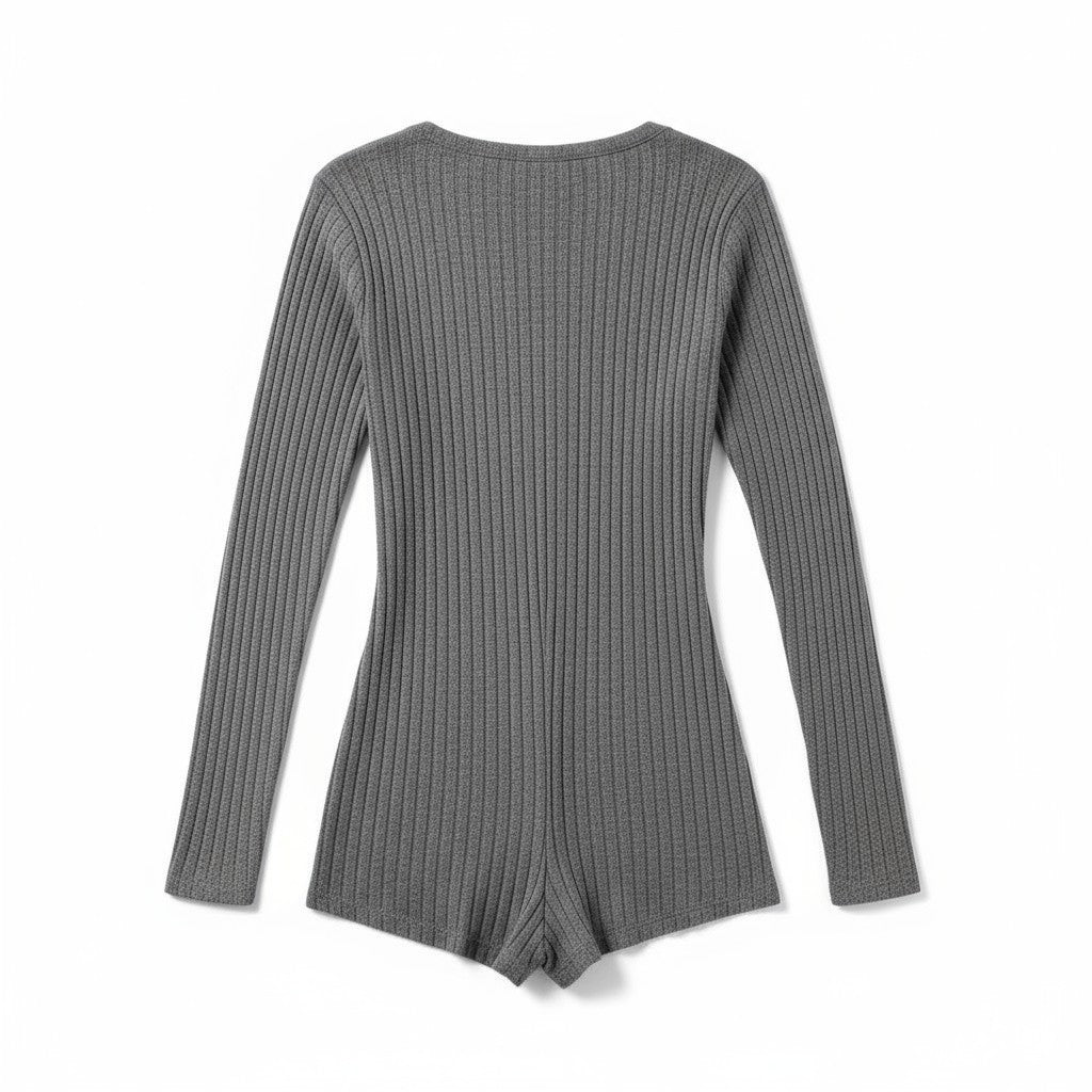 Combishort Côtelée Manches Longues – Caresse Côtelée