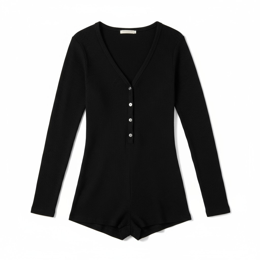 Combishort Côtelée Manches Longues – Caresse Côtelée