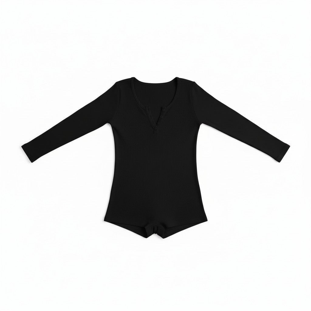 Combishort Pyjama Côtelée Manches Longues – Caresse Côtelée