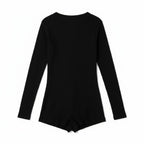 Combishort Côtelée Manches Longues – Caresse Côtelée