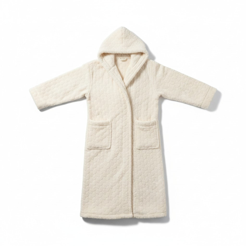 Peignoir Chaud avec Capuche Femme en Polaire – Cocon Vanille