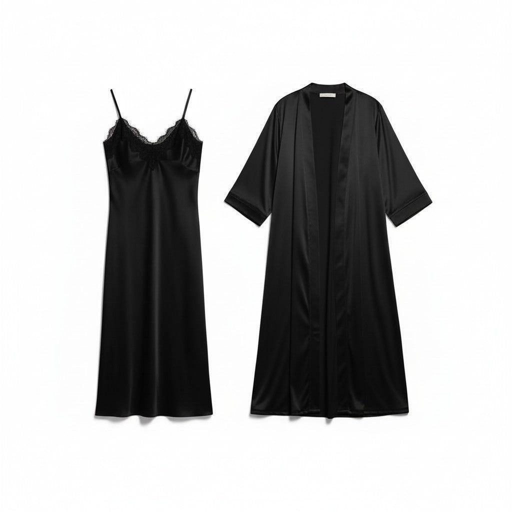 Ensemble Pyjama Satiné Robe et Gilet – Éclat Relié