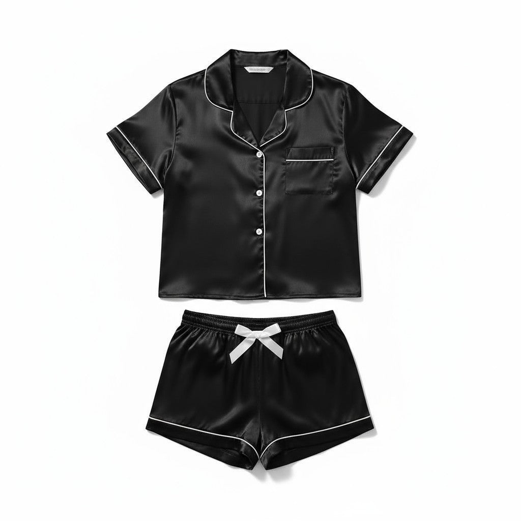 Ensemble Pyjama Chemisier et Short Satinés – Satin d’Aurore