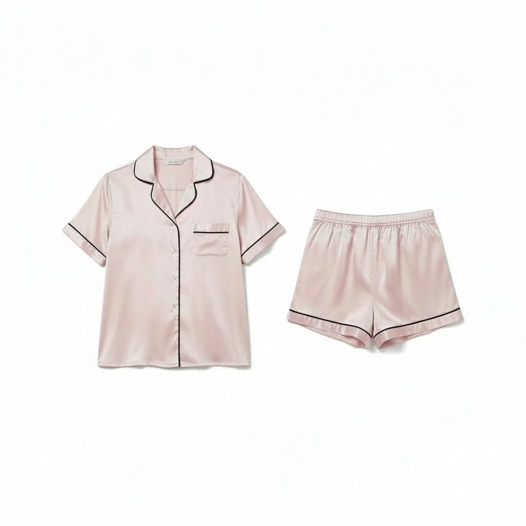 Ensemble Pyjama Chemisier et Short Satinés – Satin d’Aurore