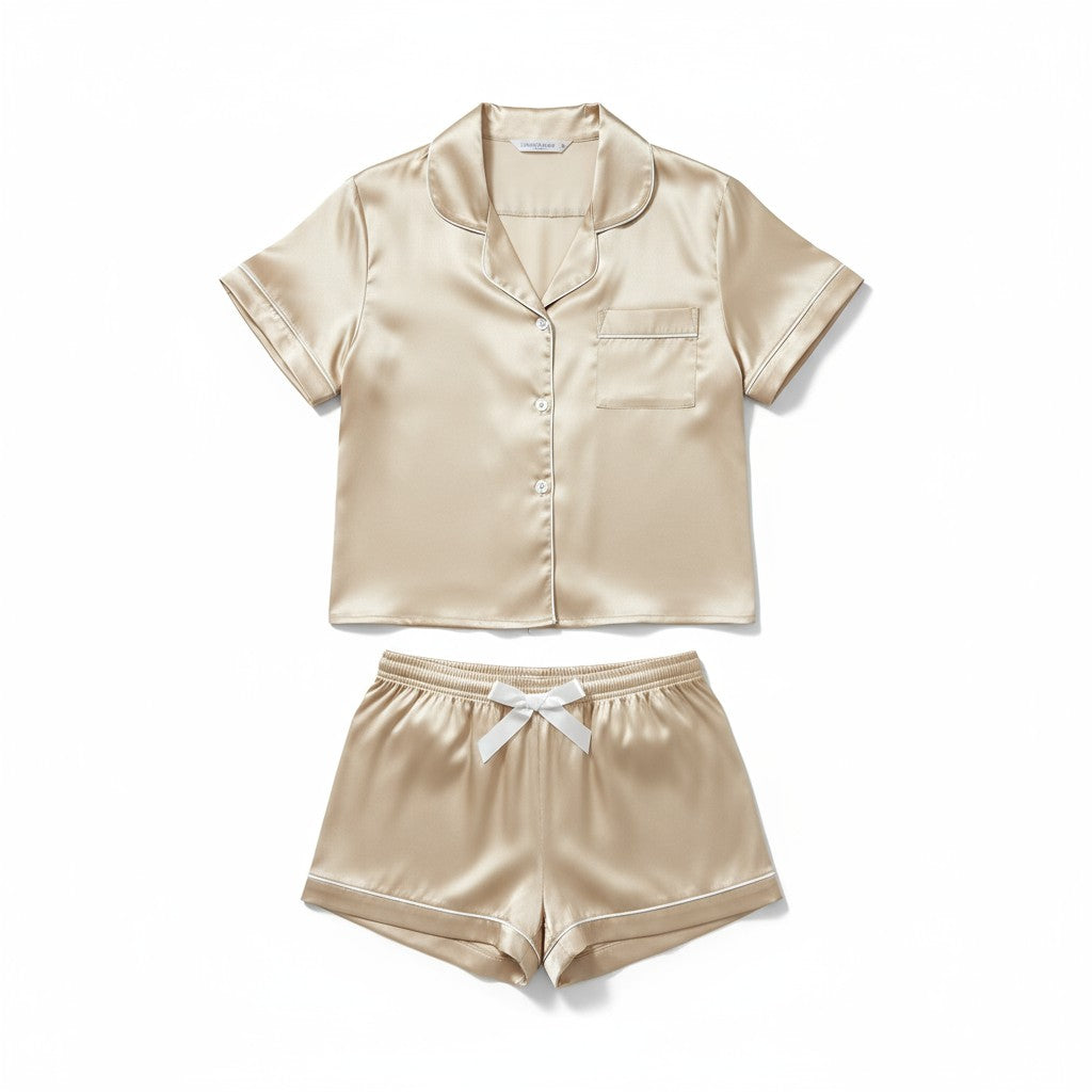 Ensemble Pyjama Chemisier et Short Satinés – Satin d’Aurore