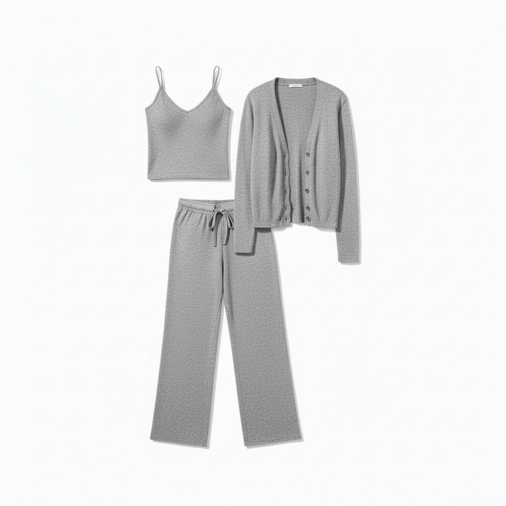 Trio Pyjama Doux Gilet, Débardeur et Pantalon – Signature Élégante