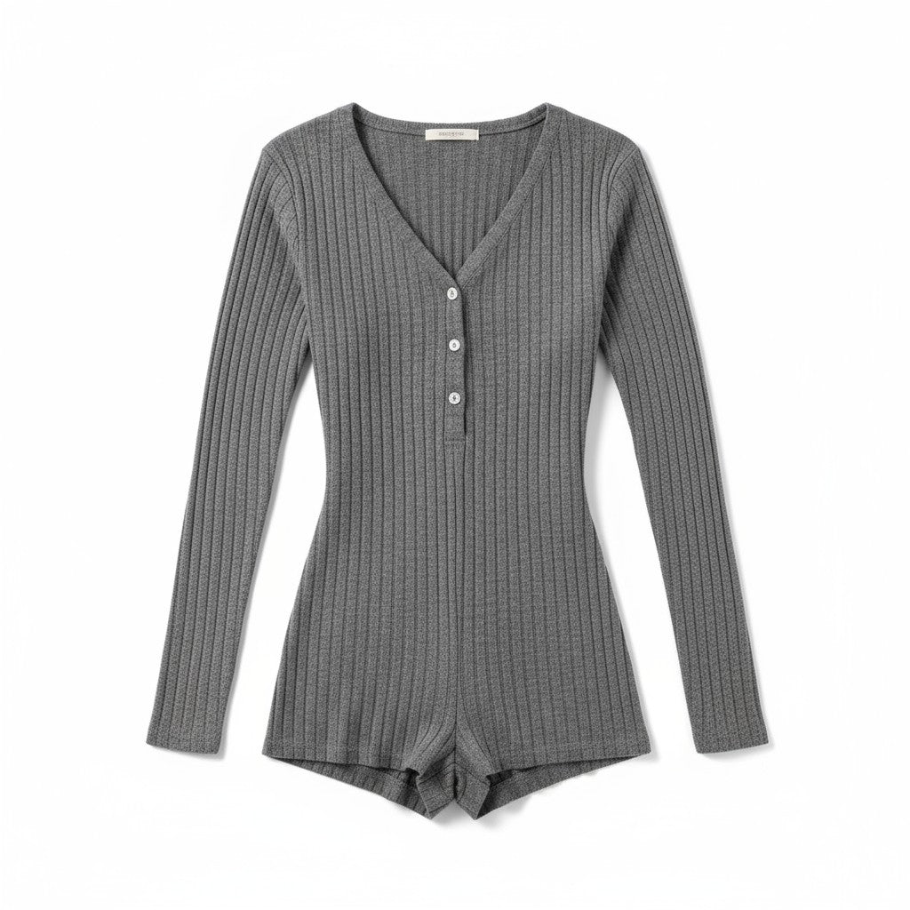 Combishort Côtelée Manches Longues – Caresse Côtelée