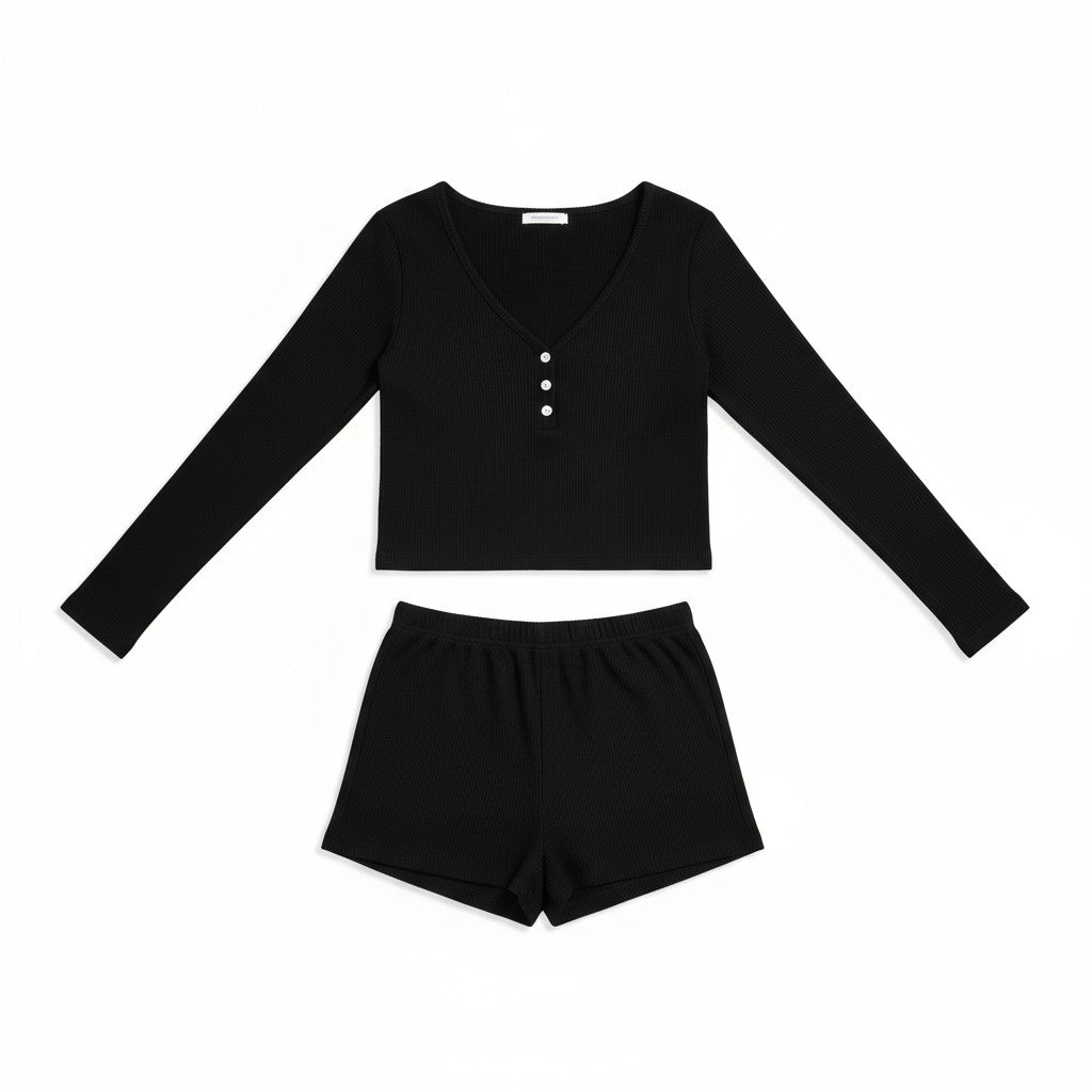 Ensemble Pyjama Manches Longues et Short – Sérénité Côtelée