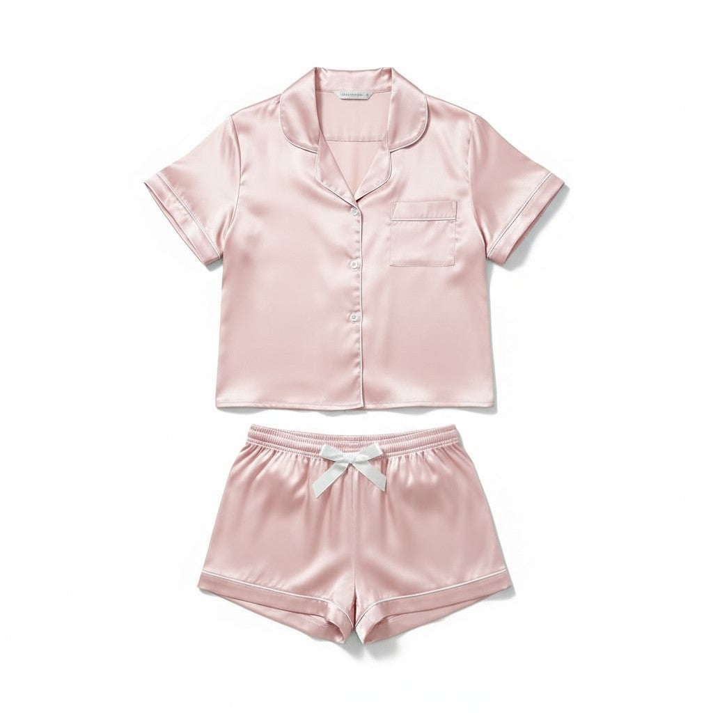 Ensemble Pyjama Chemisier et Short Satinés – Satin d’Aurore