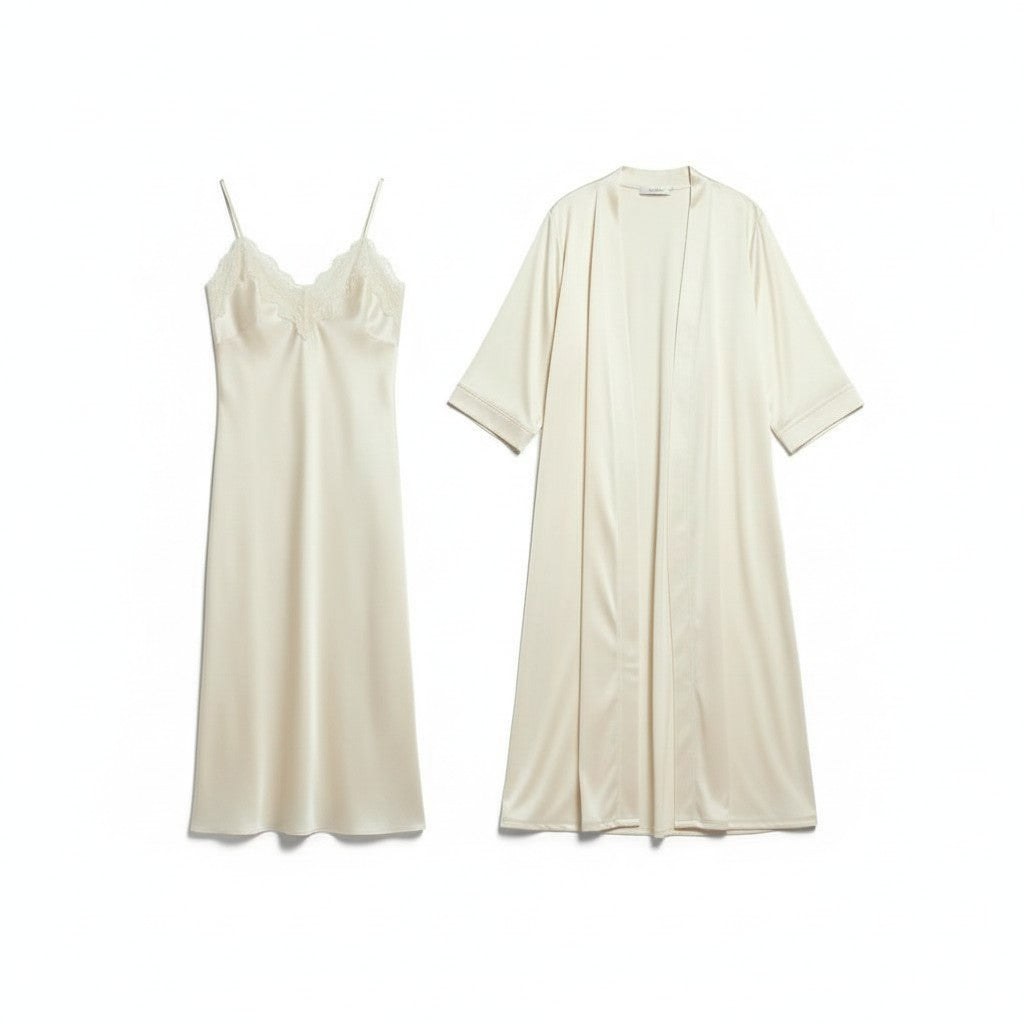 Ensemble Pyjama Satiné Robe et Gilet – Éclat Relié
