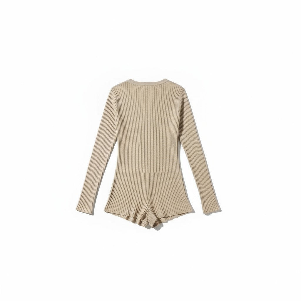 Combishort Côtelée Manches Longues – Caresse Côtelée