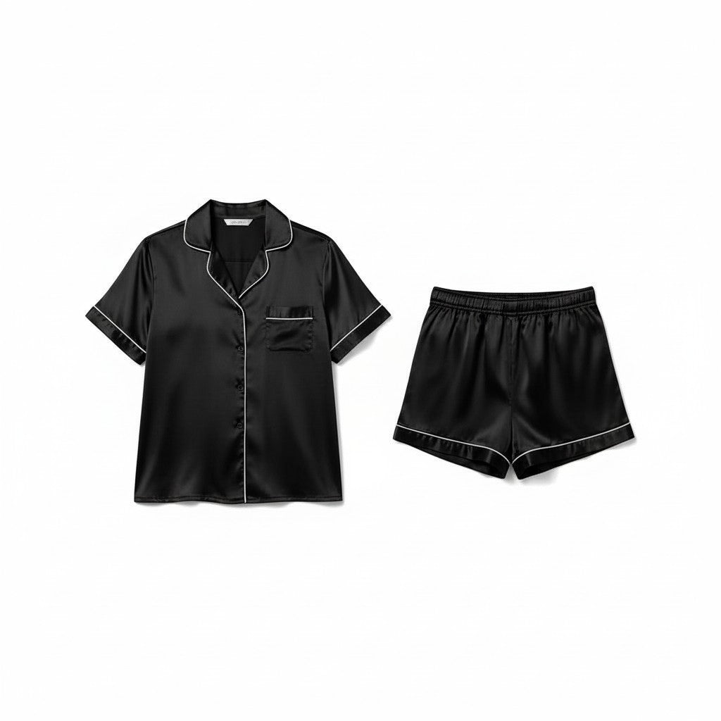 Ensemble Pyjama Chemisier et Short Satinés – Satin d’Aurore