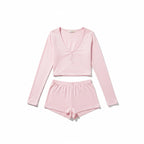 Ensemble Pyjama Manches Longues et Short – Sérénité Côtelée