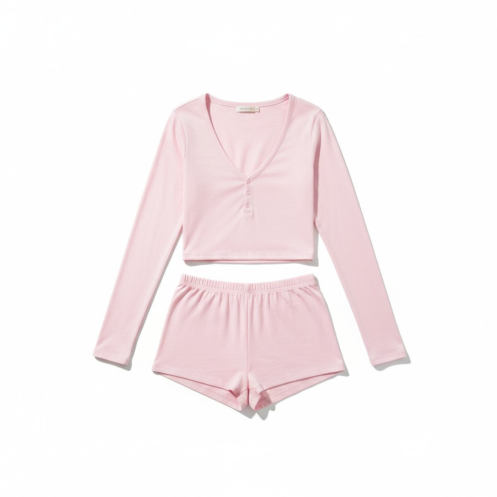 Ensemble Pyjama Manches Longues et Short – Sérénité Côtelée