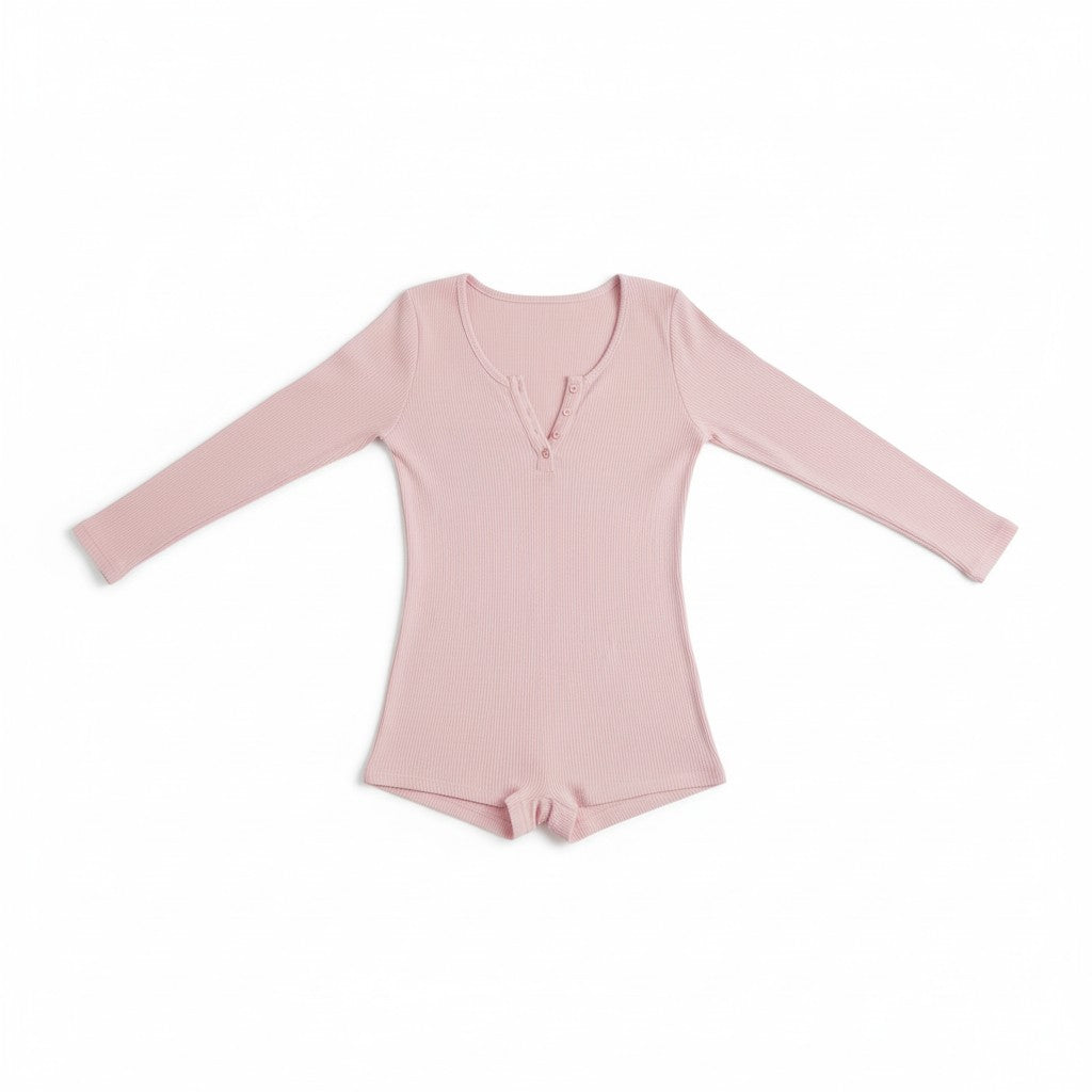 Combishort Pyjama Côtelée Manches Longues – Caresse Côtelée