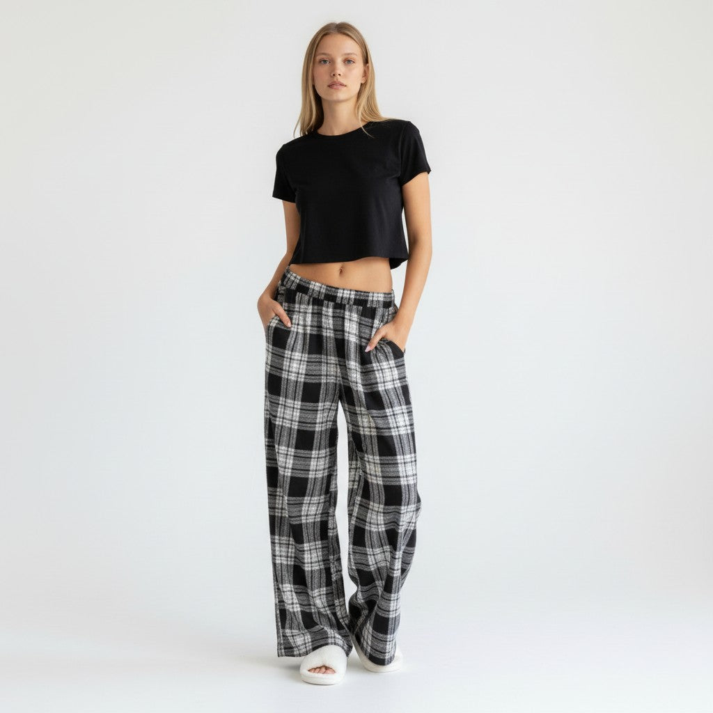 Pantalon Pyjama à Carreaux Taille Nouée – Charme Douillet