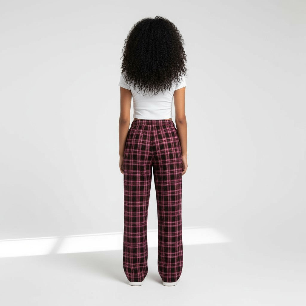 Pantalon à Carreaux Taille Nouée – Charme Douillet