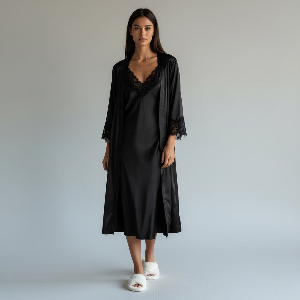 Ensemble Pyjama Satiné Robe et Gilet – Éclat Relié