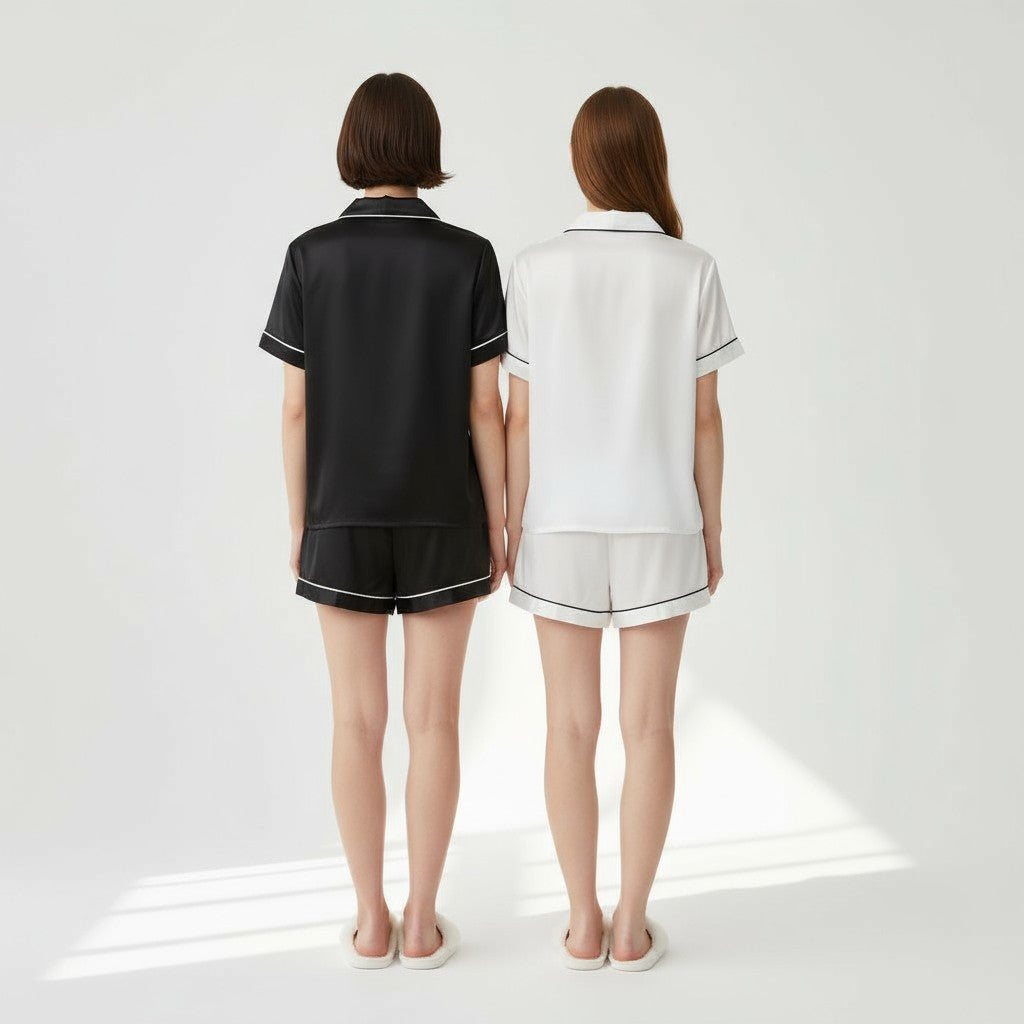 Ensemble Pyjama Chemisier et Short Satinés (Lot de 2) – Éclat Satiné