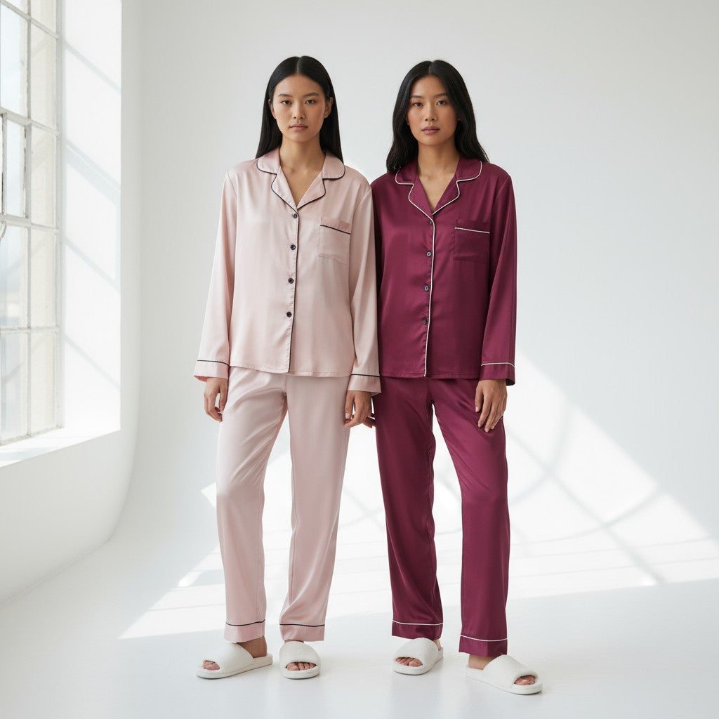 Ensemble Pyjama Chemise et Pantalon Satinés (Lot de 2) – Accord Satiné