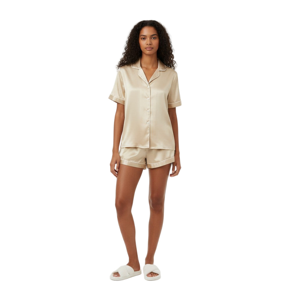 Ensemble Pyjama Chemisier et Short Satinés – Satin d’Aurore