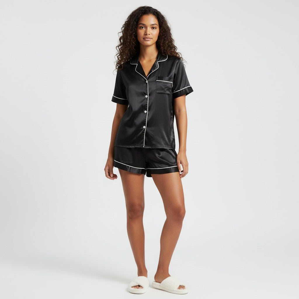 Ensemble Pyjama Chemisier et Short Satinés – Satin d’Aurore