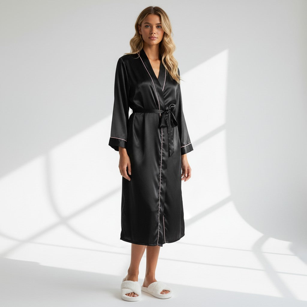 Chemise de Nuit Satinée Longue – Clair de Brume