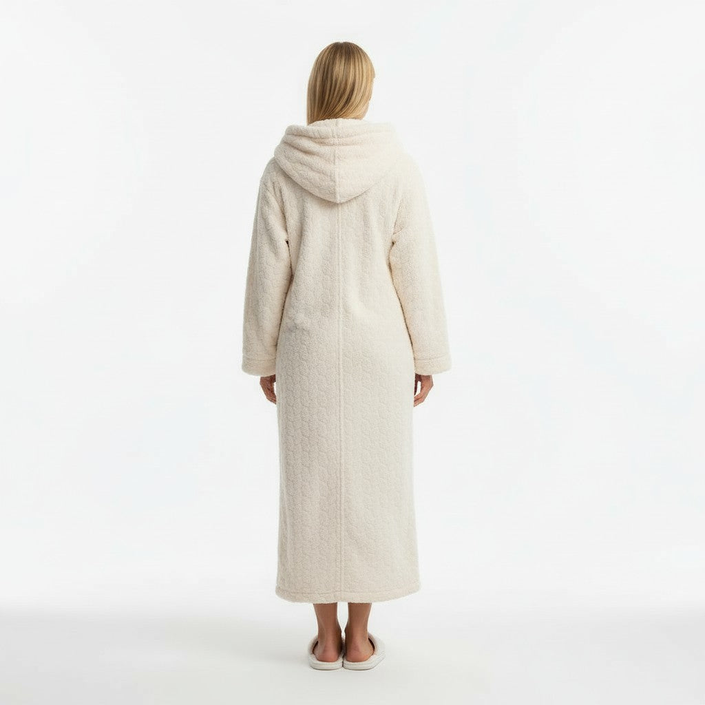 Peignoir Chaud avec Capuche Femme en Polaire – Cocon Vanille
