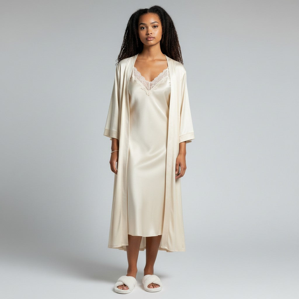 Ensemble Pyjama Satiné Robe et Gilet – Éclat Relié