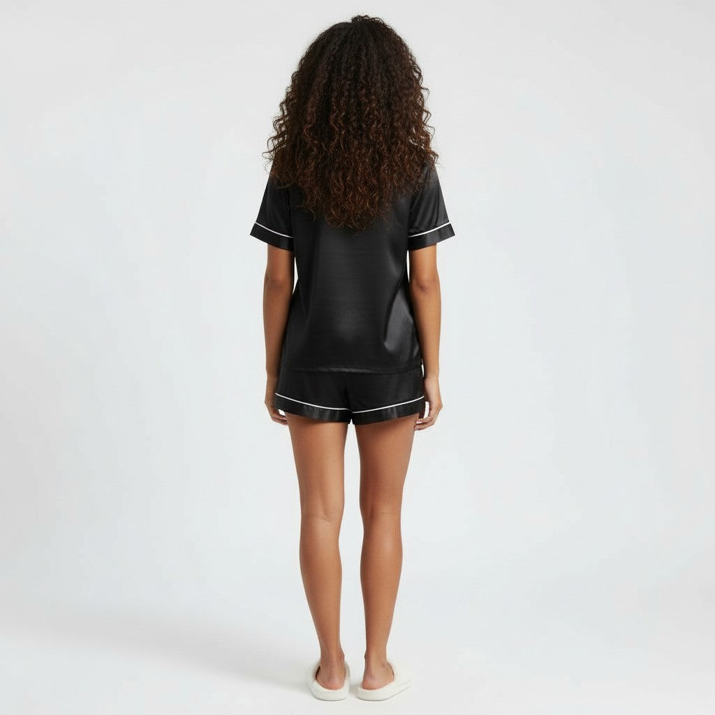 Ensemble Pyjama Chemisier et Short Satinés – Satin d’Aurore