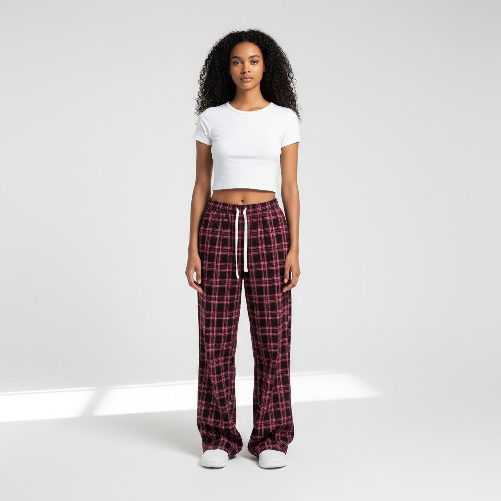 Pantalon à Carreaux Taille Nouée – Charme Douillet