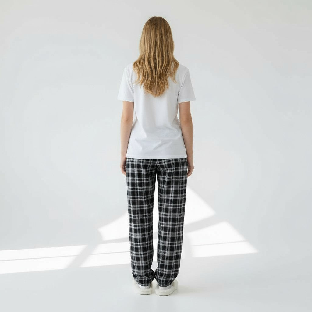 Pantalon à Carreaux Taille Nouée – Charme Douillet