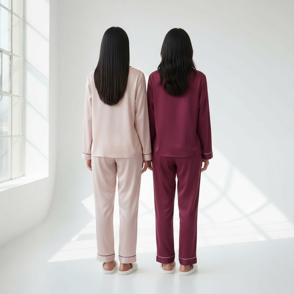 Ensemble Pyjama Chemise et Pantalon Satinés (Lot de 2) – Accord Satiné