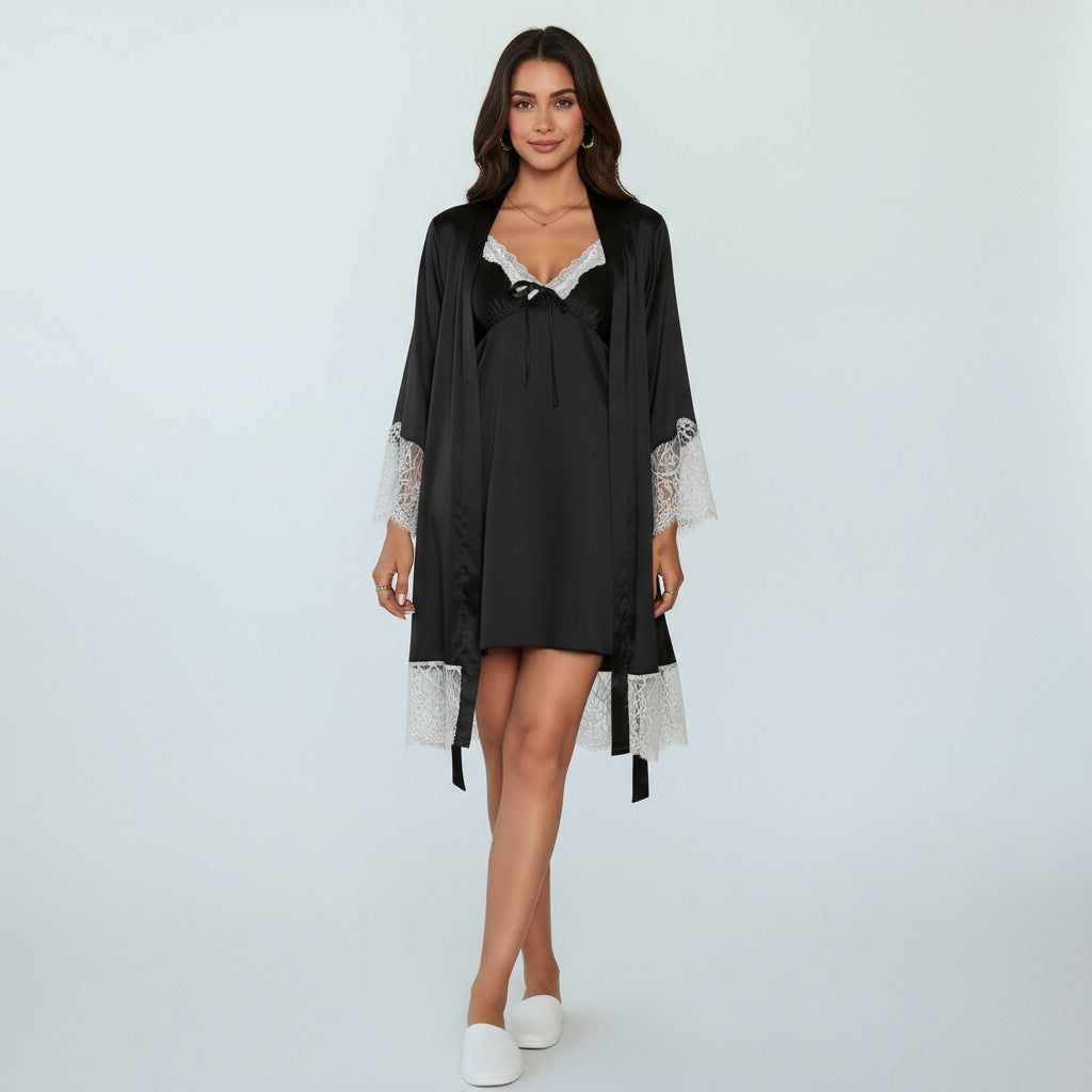 Ensemble Pyjama Satiné Robe Courte et Gilet – Éclat Léger