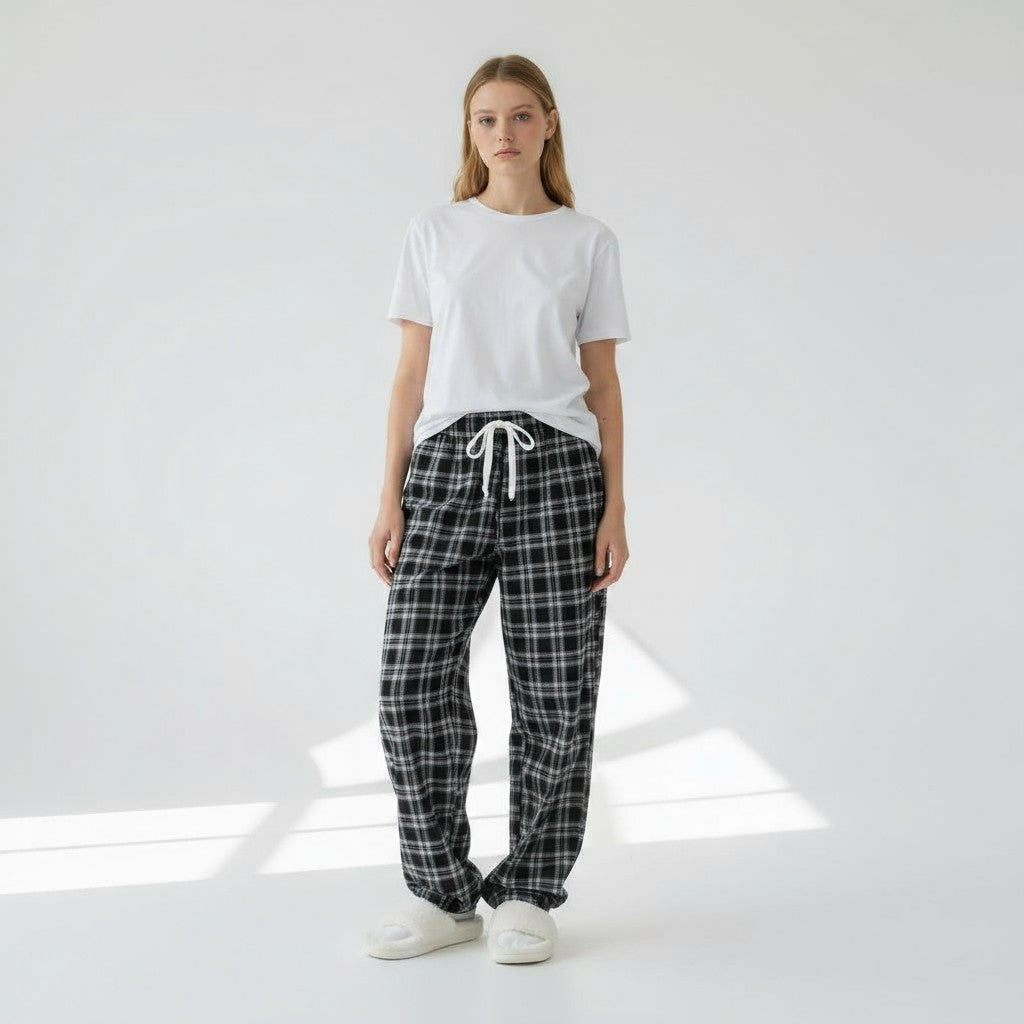 Pantalon à Carreaux Taille Nouée – Charme Douillet