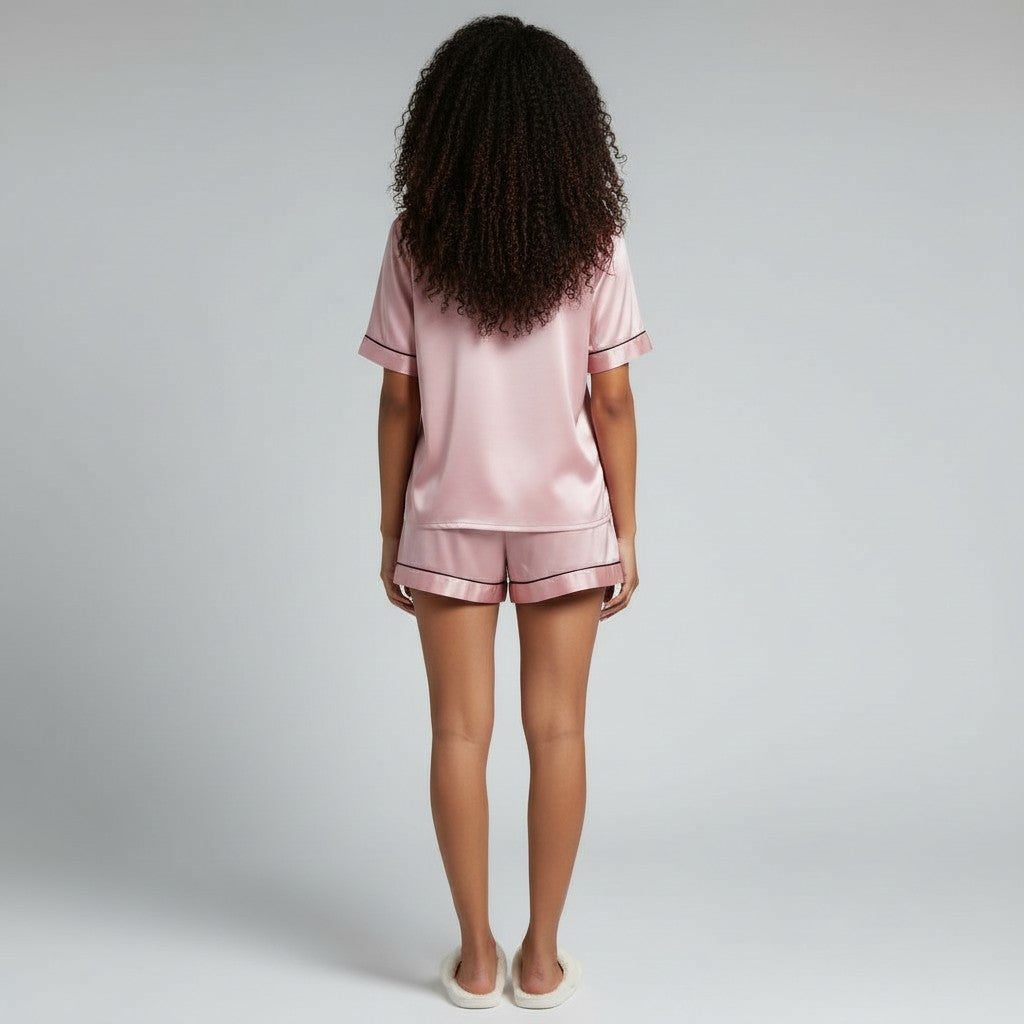 Ensemble Pyjama Chemisier et Short Satinés – Satin d’Aurore