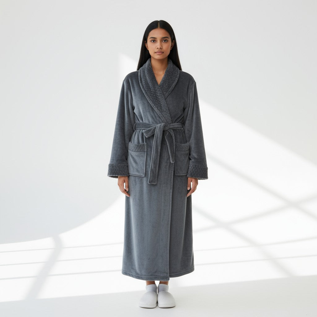 Peignoir Doux Long à Ceinture – Cocon Velours