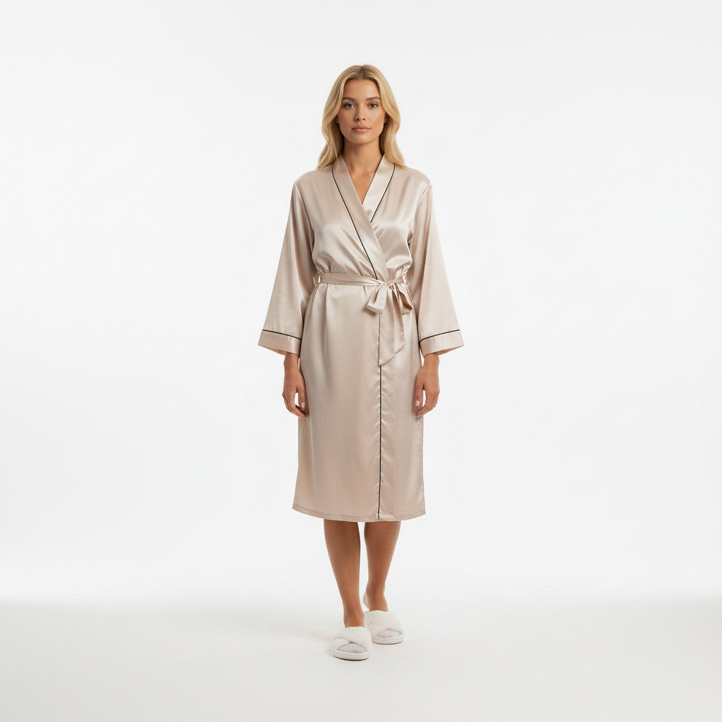 Chemise de Nuit Satinée Longue – Clair de Brume