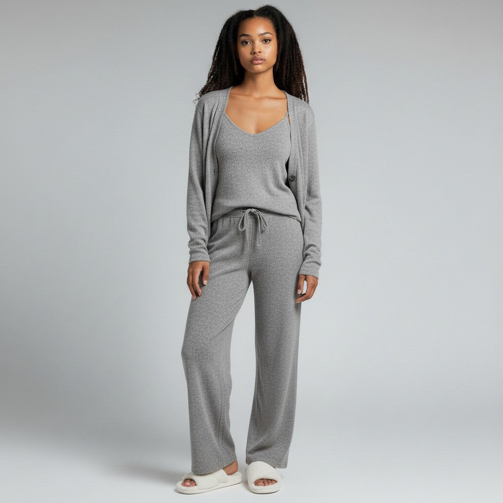 Trio Pyjama Doux Gilet, Débardeur et Pantalon – Signature Élégante