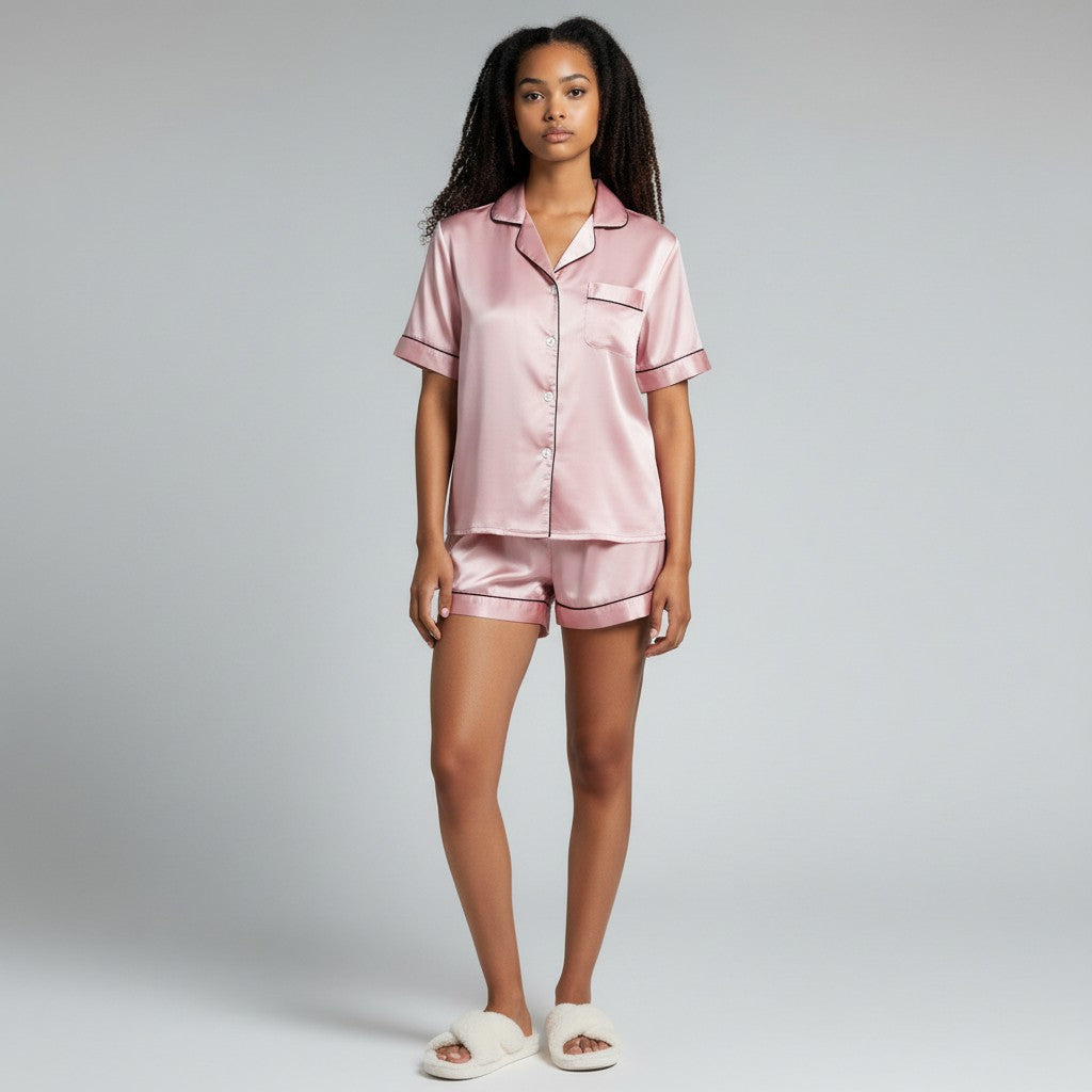 Ensemble Pyjama Chemisier et Short Satinés – Satin d’Aurore